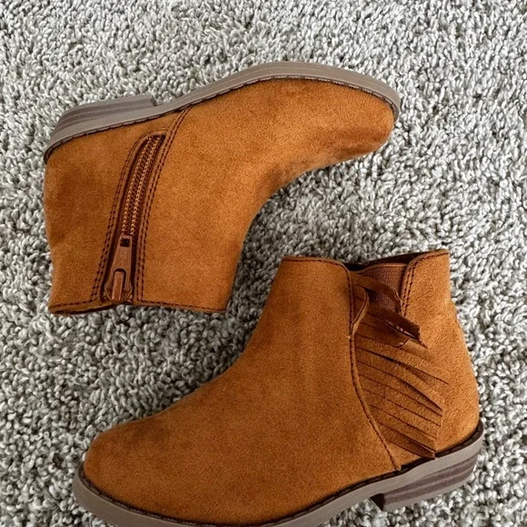 Old Navy Toddler Brown Suede Ankle Boots Side Zip Fringe Ankle Boots Size 7 - Picture 5 of 10